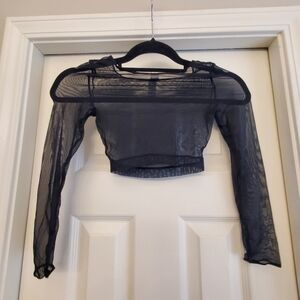 SPANX Black Sheer Long-Sleeve Crop Top Size S